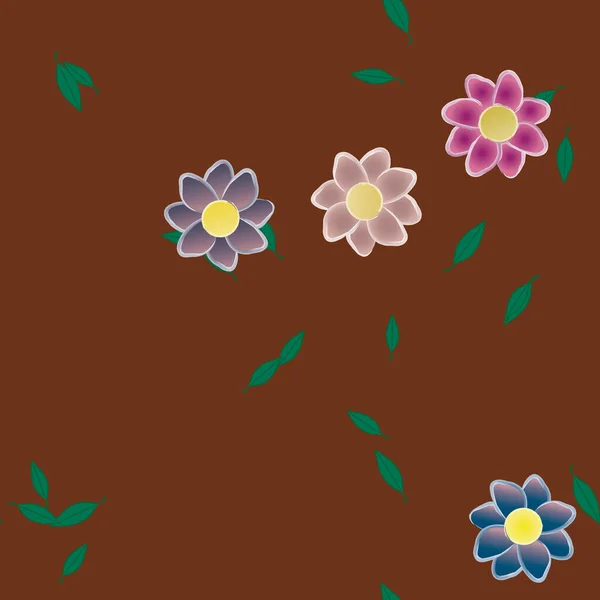 Flores Con Hojas Fondo Sin Costuras Ilustración Vectorial — Vector de stock