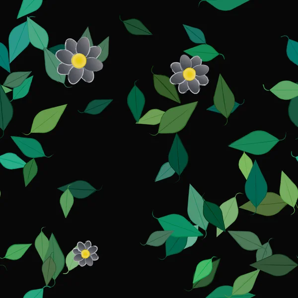 Fleurs Abstraites Avec Des Feuilles Vertes Motif Sans Couture Illustration — Image vectorielle