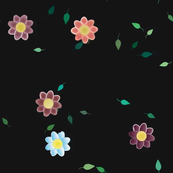 Fleurs Abstraites Avec Des Feuilles Vertes Motif Sans Couture Illustration — Image vectorielle