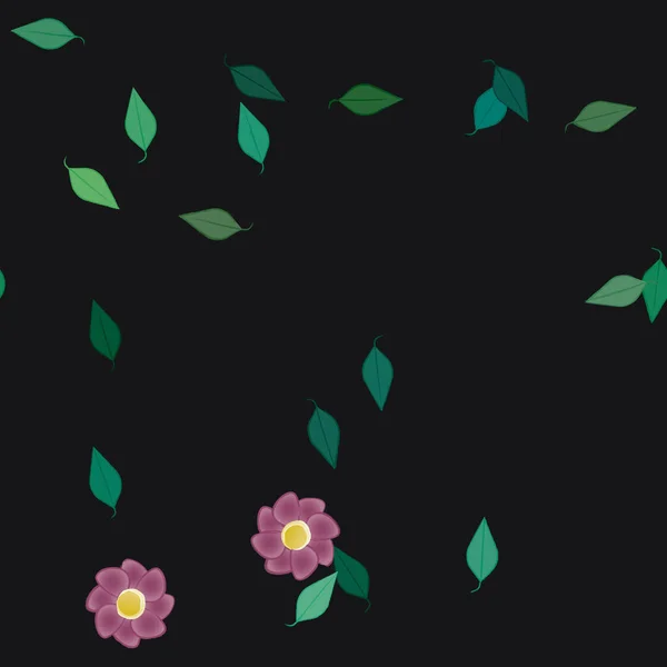 Flores Con Hojas Fondo Sin Costuras Ilustración Vectorial — Vector de stock