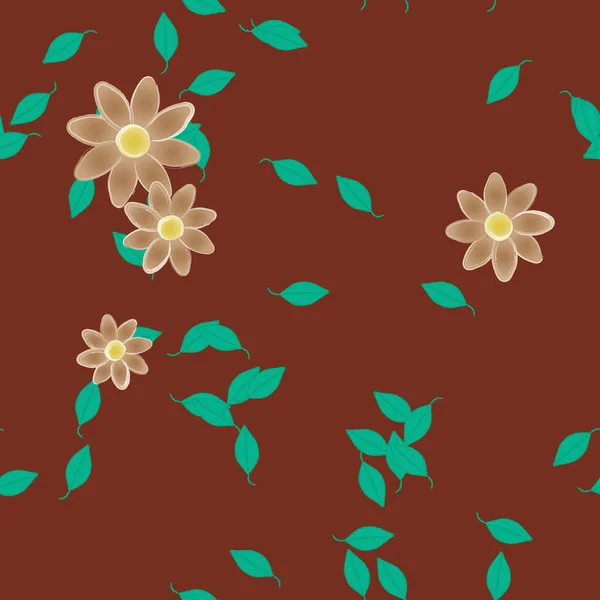 Fleurs Abstraites Avec Des Feuilles Vertes Motif Sans Couture Illustration — Image vectorielle