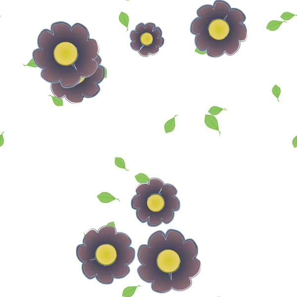 Flores Con Hojas Fondo Sin Costuras Ilustración Vectorial — Vector de stock