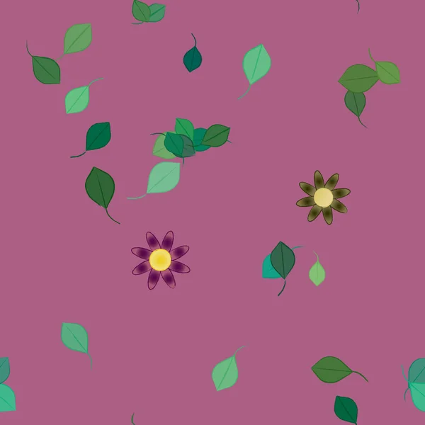 Flores Abstractas Con Hojas Verdes Patrón Sin Costura Ilustración Vectorial — Vector de stock