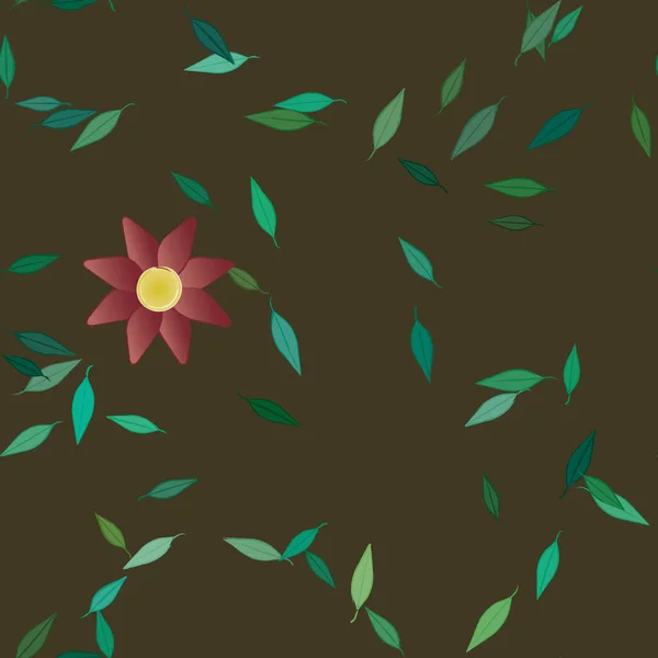 Abstrakta Blommor Med Gröna Blad Sömlös Mönster Vektor Illustration — Stock vektor