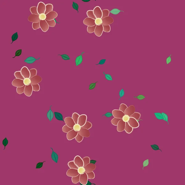 Flores Con Hojas Fondo Sin Costuras Ilustración Vectorial — Archivo Imágenes Vectoriales