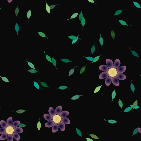 Flores Abstractas Con Hojas Verdes Patrón Sin Costura Ilustración Vectorial — Vector de stock