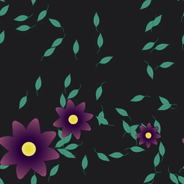 Fleurs Abstraites Avec Des Feuilles Vertes Motif Sans Couture Illustration — Image vectorielle