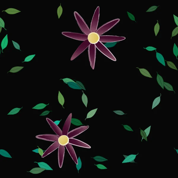 Fleurs Abstraites Avec Des Feuilles Vertes Motif Sans Couture Illustration — Image vectorielle