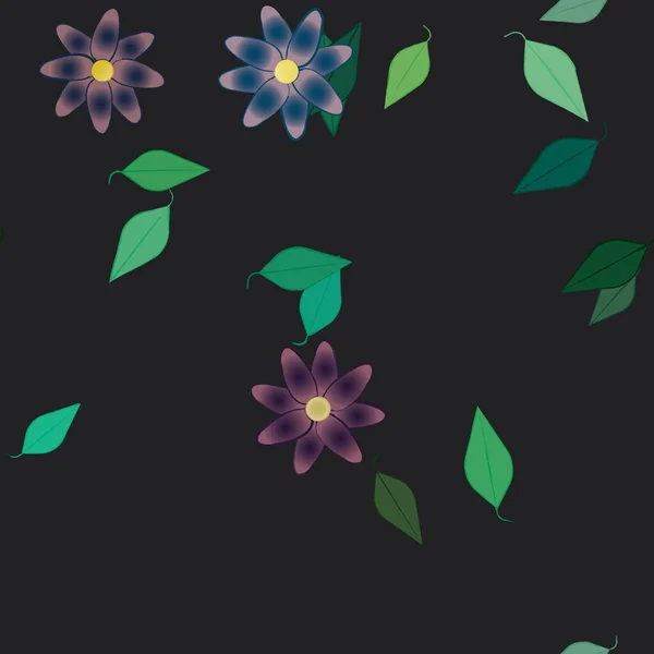 Fleurs Avec Feuilles Fond Sans Couture Illustration Vectorielle — Image vectorielle