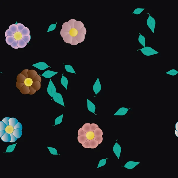 Flores Abstractas Con Hojas Verdes Patrón Sin Costura Ilustración Vectorial — Vector de stock