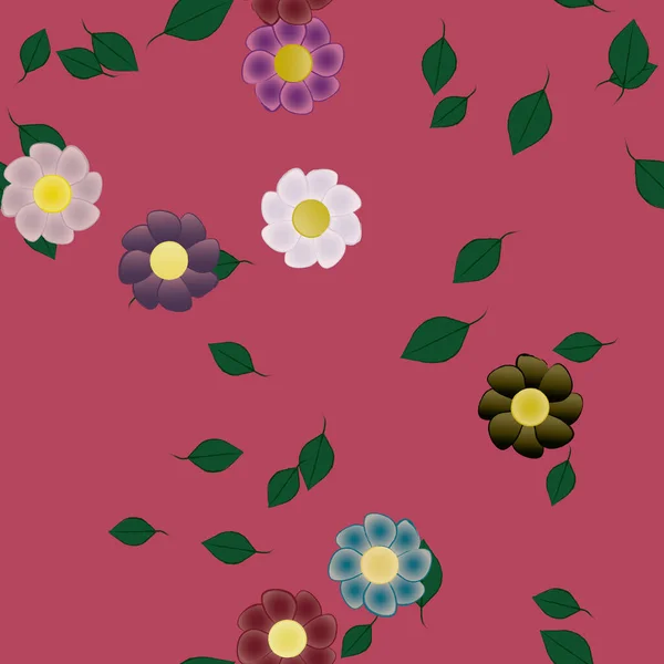 Flores Con Hojas Fondo Sin Costuras Ilustración Vectorial — Archivo Imágenes Vectoriales