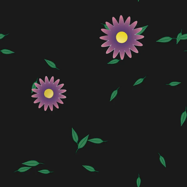 Abstrakta Blommor Med Gröna Blad Sömlös Mönster Vektor Illustration — Stock vektor