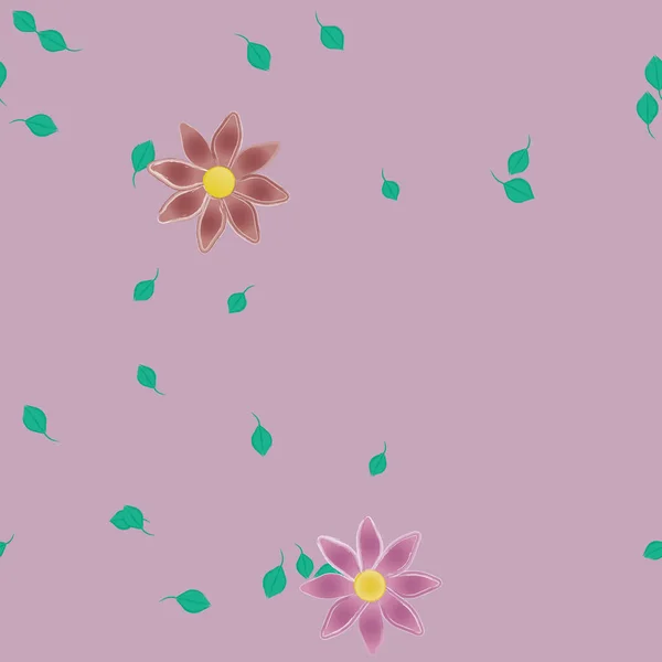 Flores Com Folhas Sem Costura Fundo Ilustração Vetorial —  Vetores de Stock