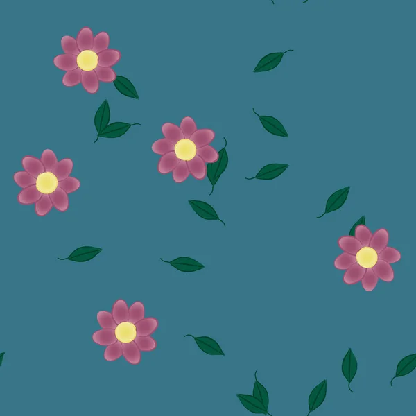 Fleurs Avec Feuilles Fond Sans Couture Illustration Vectorielle — Image vectorielle