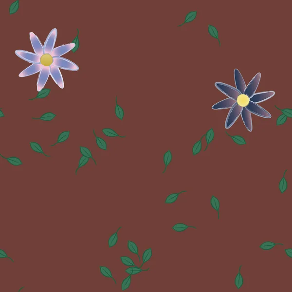 Abstrakta Blommor Med Gröna Blad Sömlös Mönster Vektor Illustration — Stock vektor