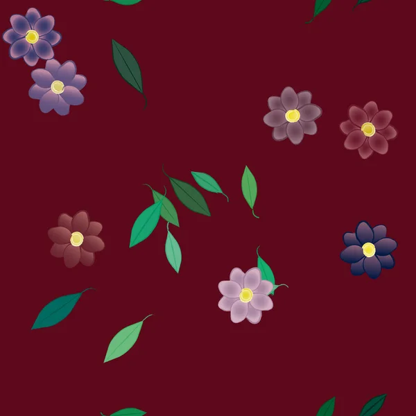 Flores Con Hojas Fondo Sin Costuras Ilustración Vectorial — Vector de stock