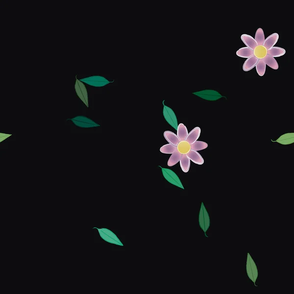 Flores Con Hojas Fondo Sin Costuras Ilustración Vectorial — Archivo Imágenes Vectoriales