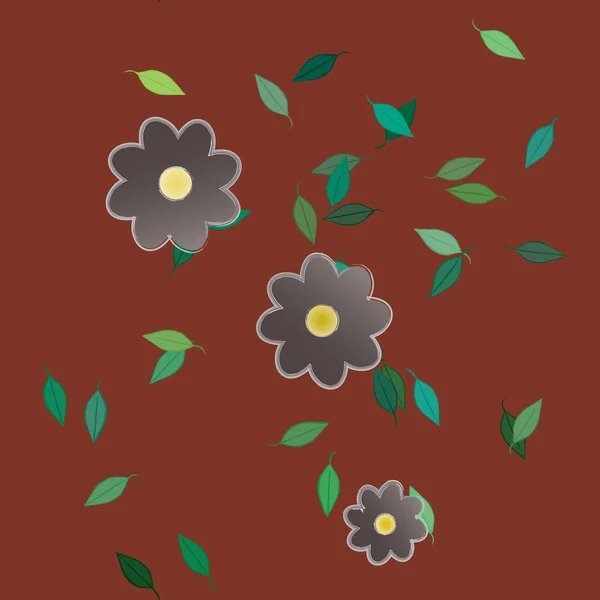 Abstrakta Blommor Med Gröna Blad Sömlös Mönster Vektor Illustration — Stock vektor