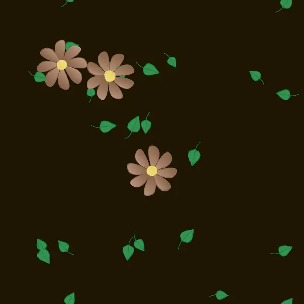 Flores Abstractas Con Hojas Verdes Patrón Sin Costura Ilustración Vectorial — Vector de stock