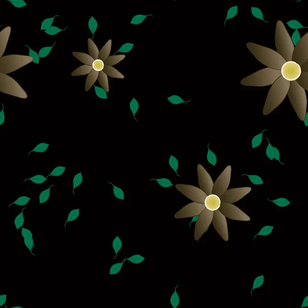 Fleurs Avec Feuilles Fond Sans Couture Illustration Vectorielle — Image vectorielle