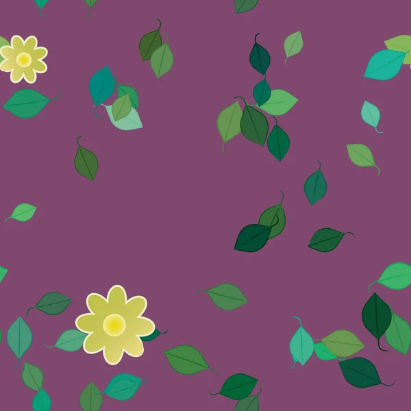 Blumen Mit Blättern Nahtloser Hintergrund Vektorillustration — Stockvektor