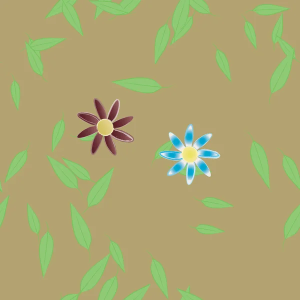 Flores Abstractas Con Hojas Verdes Patrón Sin Costura Ilustración Vectorial — Vector de stock