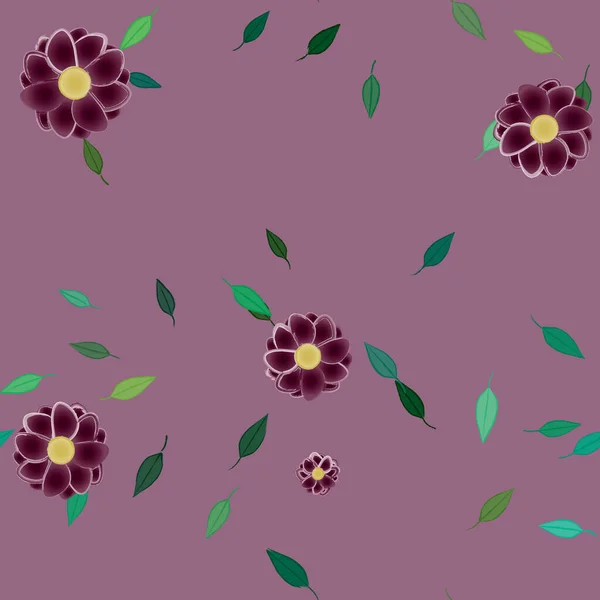 Flores Con Hojas Fondo Sin Costuras Ilustración Vectorial — Vector de stock