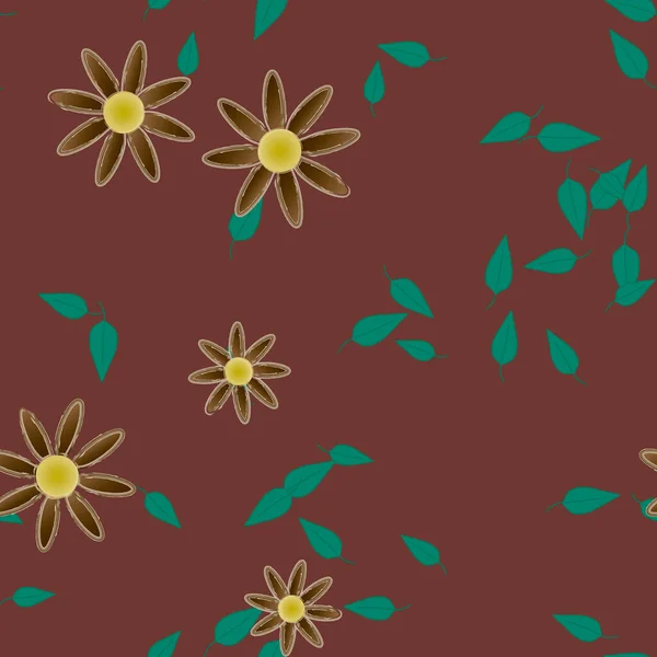 Flores Con Hojas Fondo Sin Costuras Ilustración Vectorial — Vector de stock