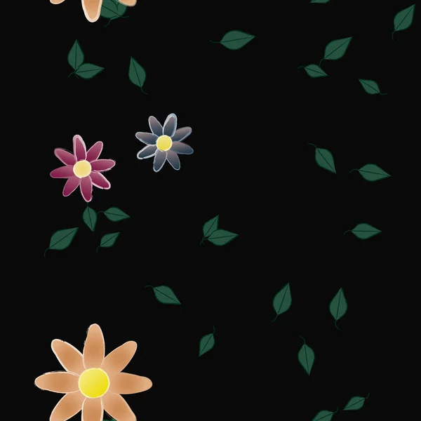 Flores Com Folhas Sem Costura Fundo Ilustração Vetorial — Vetor de Stock