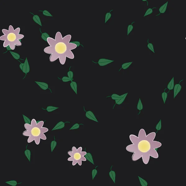 Flores Con Hojas Fondo Sin Costuras Ilustración Vectorial — Vector de stock