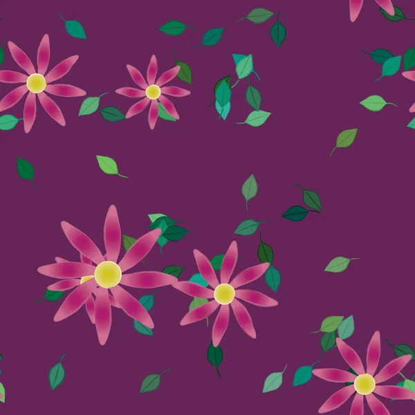 Flores Con Hojas Fondo Sin Costuras Ilustración Vectorial — Archivo Imágenes Vectoriales