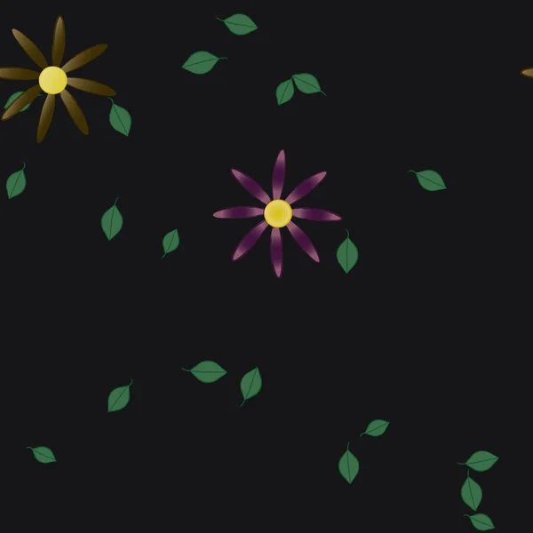 Flores Abstractas Con Hojas Verdes Patrón Sin Costura Ilustración Vectorial — Vector de stock