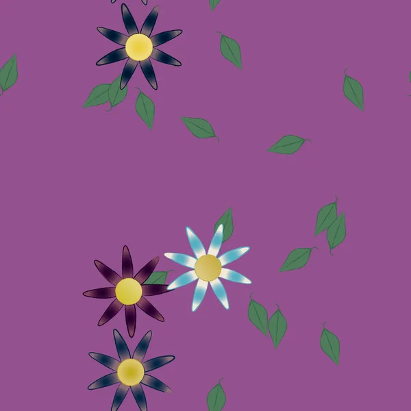 Flores Abstractas Con Hojas Verdes Patrón Sin Costura Ilustración Vectorial — Archivo Imágenes Vectoriales