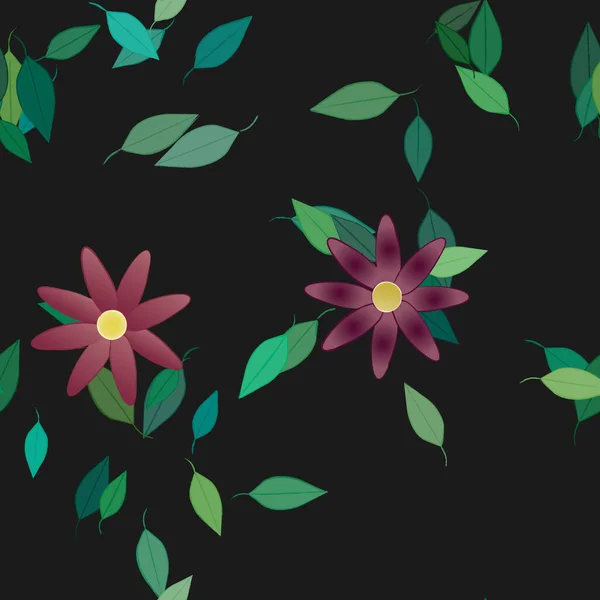 Fleurs Abstraites Avec Des Feuilles Vertes Motif Sans Couture Illustration — Image vectorielle