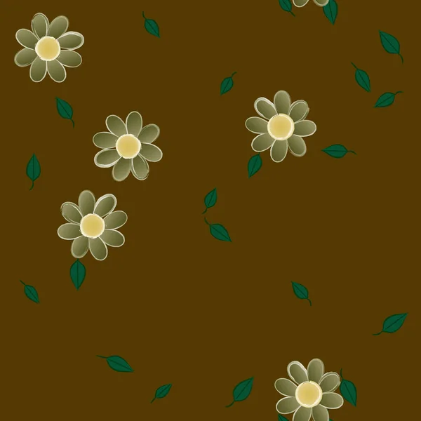 Flores Con Hojas Fondo Sin Costuras Ilustración Vectorial — Vector de stock