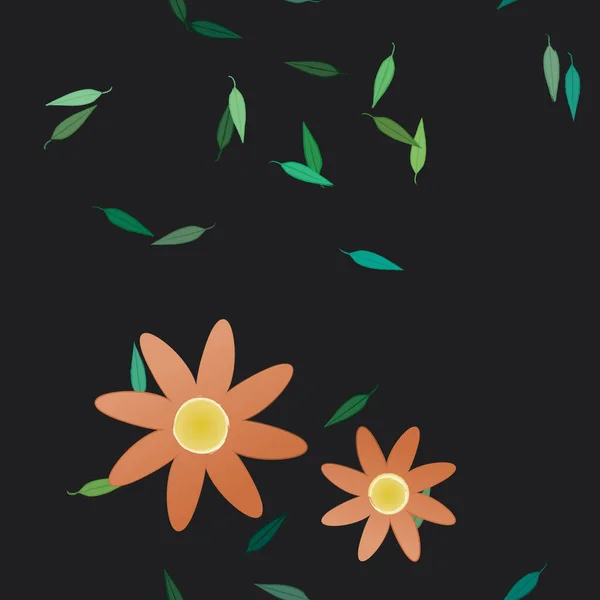 Flores Com Folhas Sem Costura Fundo Ilustração Vetorial — Vetor de Stock