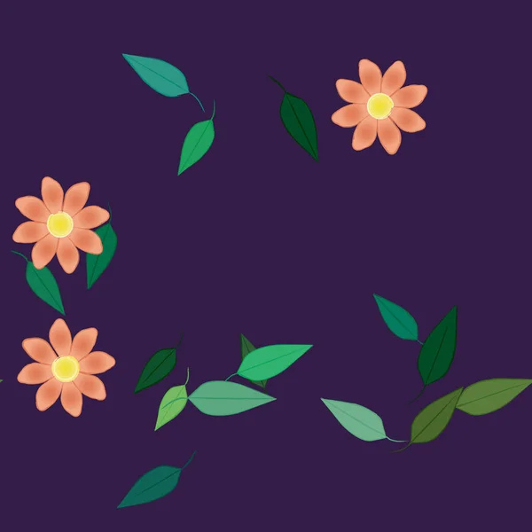 Flores Abstractas Con Hojas Verdes Patrón Sin Costura Ilustración Vectorial — Vector de stock