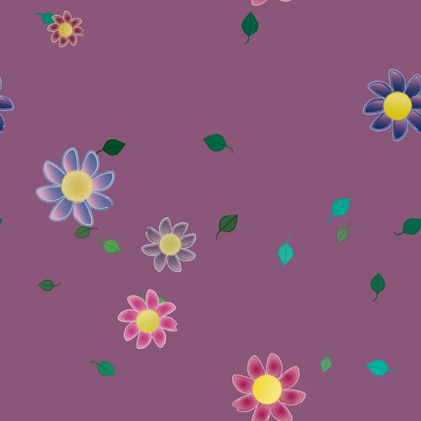 Flores Con Hojas Fondo Sin Costuras Ilustración Vectorial — Vector de stock