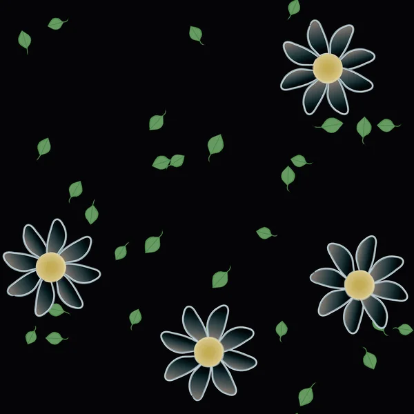 Flores Con Hojas Fondo Sin Costuras Ilustración Vectorial — Vector de stock