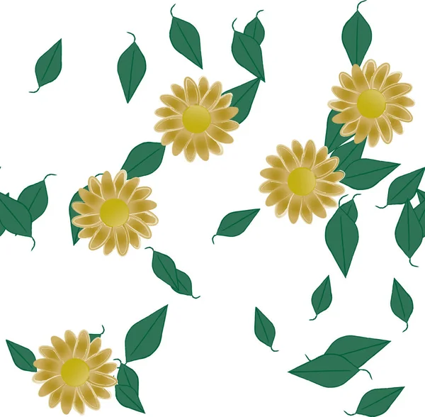 Flores Con Hojas Fondo Sin Costuras Ilustración Vectorial — Archivo Imágenes Vectoriales