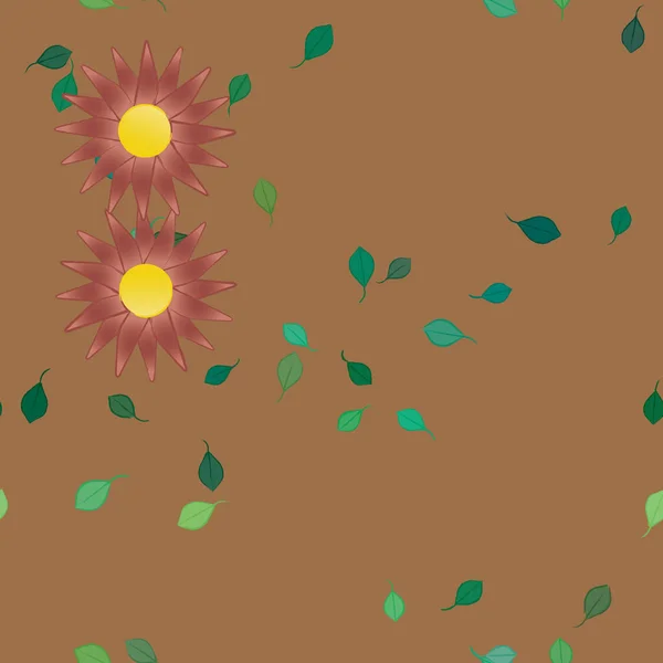 Fleurs Avec Feuilles Fond Sans Couture Illustration Vectorielle — Image vectorielle