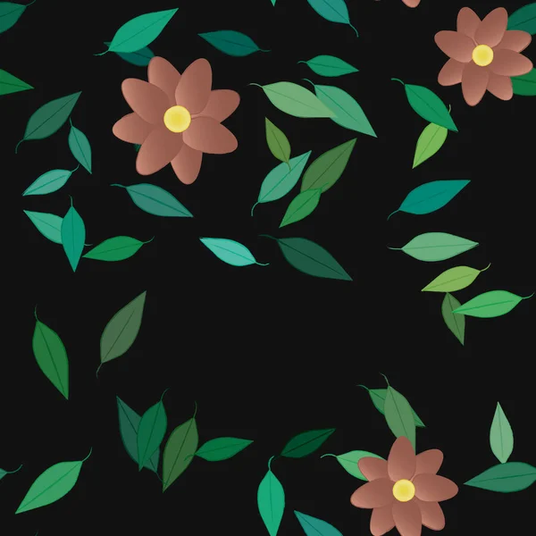 Flores Con Hojas Fondo Sin Costuras Ilustración Vectorial — Archivo Imágenes Vectoriales