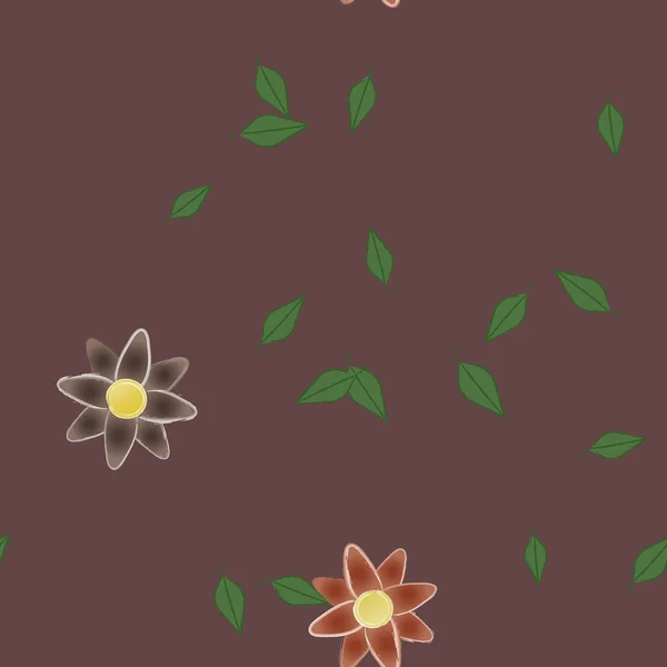 Blommor Med Blad Sömlös Bakgrund Vektor Illustration — Stock vektor