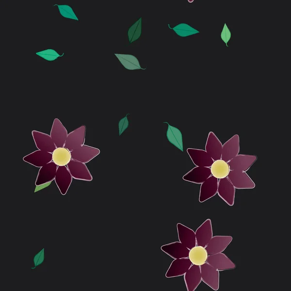 Flores Con Hojas Fondo Sin Costuras Ilustración Vectorial — Vector de stock