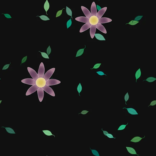 Fleurs Abstraites Avec Des Feuilles Vertes Motif Sans Couture Illustration — Image vectorielle