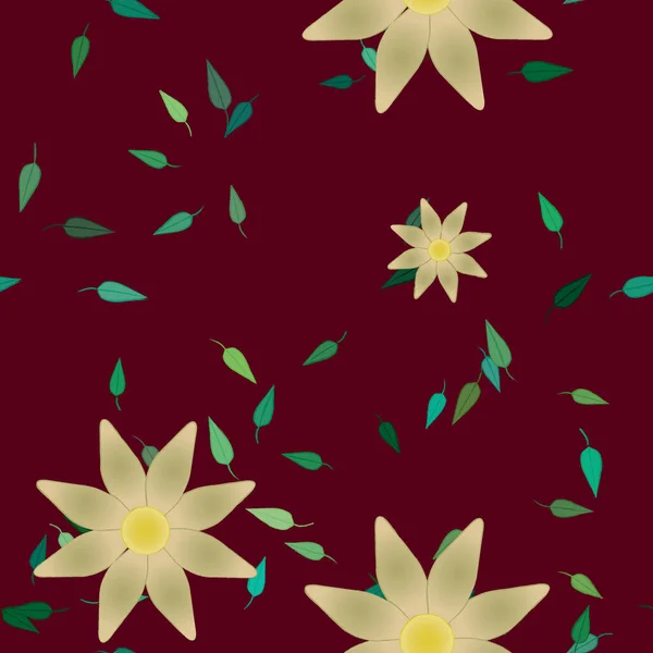 Fleurs Avec Feuilles Fond Sans Couture Illustration Vectorielle — Image vectorielle