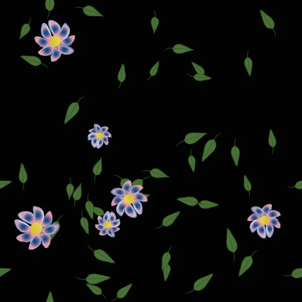 Flores Con Hojas Fondo Sin Costuras Ilustración Vectorial — Archivo Imágenes Vectoriales