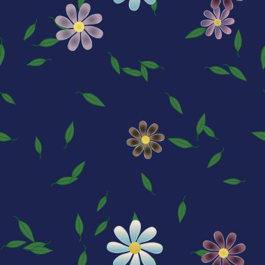 Yeşil yapraklı soyut çiçekler pürüzsüz desen, vektör çizimi