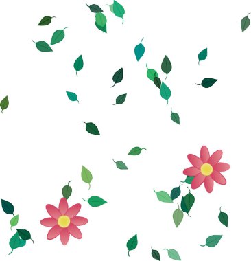 Yeşil yapraklı soyut çiçekler pürüzsüz desen, vektör çizimi