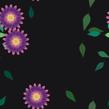 Yeşil yapraklı soyut çiçekler pürüzsüz desen, vektör çizimi